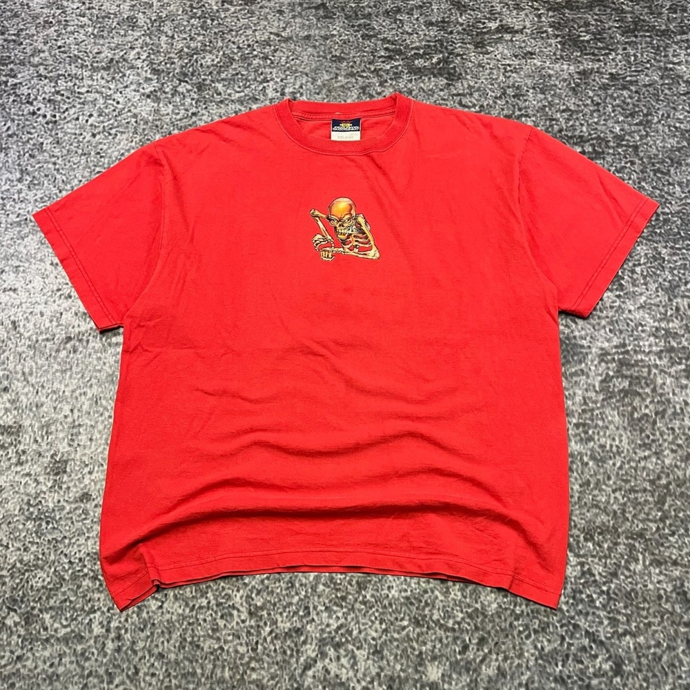 Vintage JNCO Jeans Skeleton T Shirt Mens XXL Red Grunge Skater Tribal 90s Y2K‎